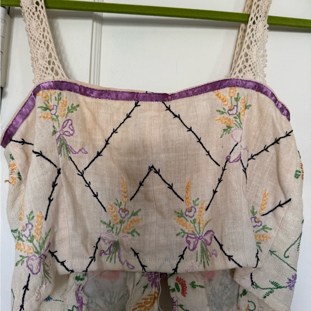 Handmade Floral Embroider w lace/ ribbon Top, BOHO , fairy , festival - Picture 4 of 12